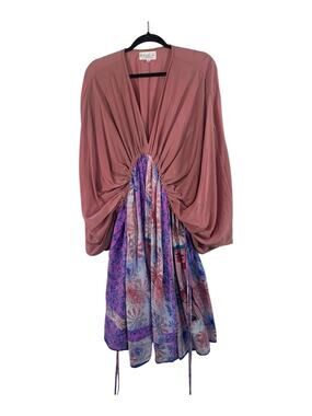 Kantha Bae Upcyled Vintage Silk Eclipse Mini Dress Womens Boho Unique Batwing